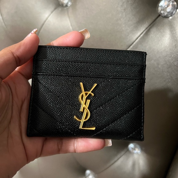 Yves Saint Laurent Black Card Holder with Gold Logo - Picture 1 of 2